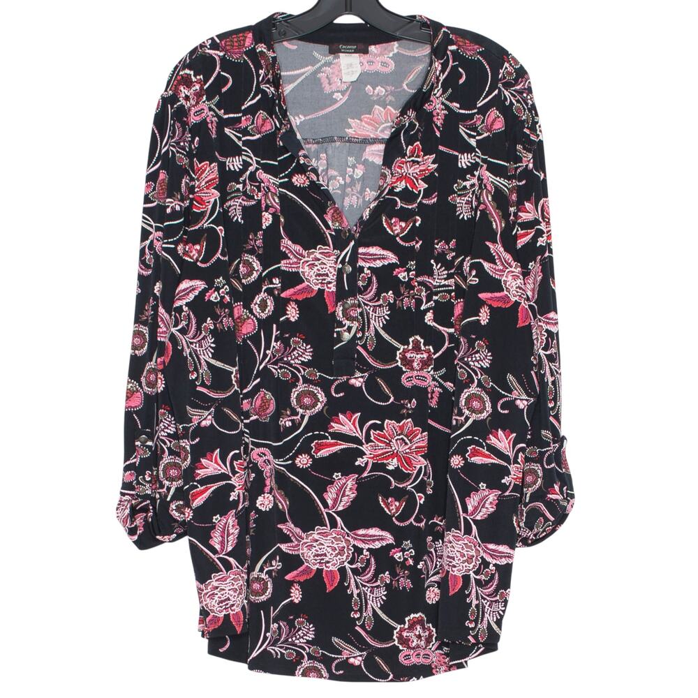 Cocomo Plus Size 3X Floral Top Black Pink Boho 3/4 Sleeve Romantic Cottagecore